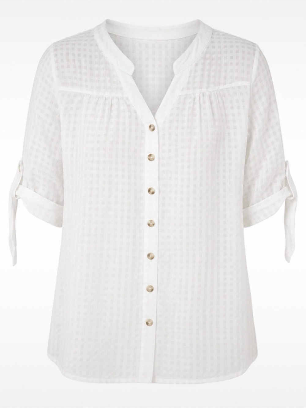 NWT BloomChic White Button-Front Gauze Tunic with Roll-Tab Sleeves | 4X (26)